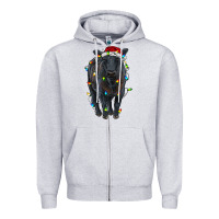 Heather Grey christmas black angus cattle with lights Zipper Hoodie - RanaPortraitStore