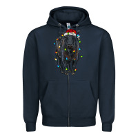 Navy christmas black angus cattle with lights Zipper Hoodie - RanaPortraitStore