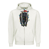 Oatmeal Heather christmas black angus cattle with lights Zipper Hoodie - RanaPortraitStore