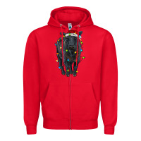 Red christmas black angus cattle with lights Zipper Hoodie - RanaPortraitStore
