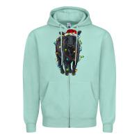 Seafoam christmas black angus cattle with lights Zipper Hoodie - RanaPortraitStore