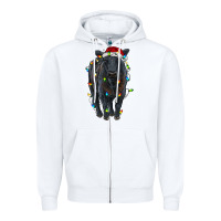 Christmas Black Angus Cattle With Lights Zipper Hoodie | Teevron