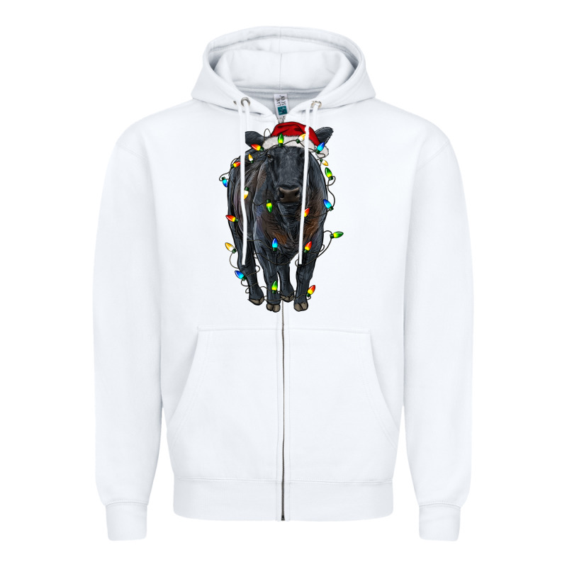 Christmas Black Angus Cattle With Lights Zipper Hoodie by RanaPortraitStore | Teevron