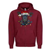 Burgundy christmas baby black angus calf with lights Zipper Hoodie - RanaPortraitStore