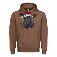 Chestnut christmas baby black angus calf with lights Zipper Hoodie - RanaPortraitStore