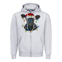 Heather Grey christmas baby black angus calf with lights Zipper Hoodie - RanaPortraitStore