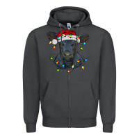 Christmas Baby Black Angus Calf With Lights Zipper Hoodie | Teevron