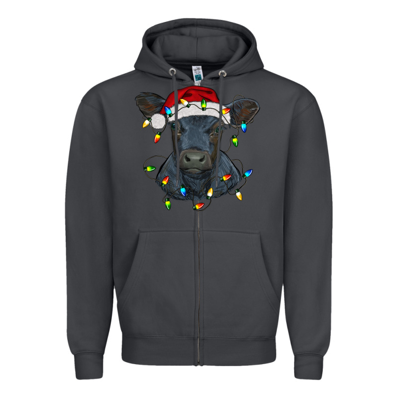 Christmas Baby Black Angus Calf With Lights Zipper Hoodie by RanaPortraitStore | Teevron