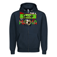 Navy soccer mama with leopard Zipper Hoodie - Zillion Design Studio