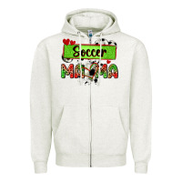 Oatmeal Heather soccer mama with leopard Zipper Hoodie - Zillion Design Studio