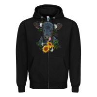 Black baby cow black angus calf with flowers Zipper Hoodie - RanaPortraitStore