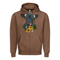 Chestnut baby cow black angus calf with flowers Zipper Hoodie - RanaPortraitStore