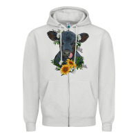 Dove Grey baby cow black angus calf with flowers Zipper Hoodie - RanaPortraitStore