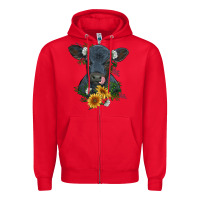 Red baby cow black angus calf with flowers Zipper Hoodie - RanaPortraitStore