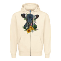 Sandshell baby cow black angus calf with flowers Zipper Hoodie - RanaPortraitStore