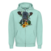 Seafoam baby cow black angus calf with flowers Zipper Hoodie - RanaPortraitStore