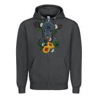 Smoke baby cow black angus calf with flowers Zipper Hoodie - RanaPortraitStore