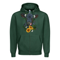 Sports Green baby cow black angus calf with flowers Zipper Hoodie - RanaPortraitStore