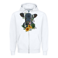 Baby Cow Black Angus Calf With Flowers Zipper Hoodie | Teevron