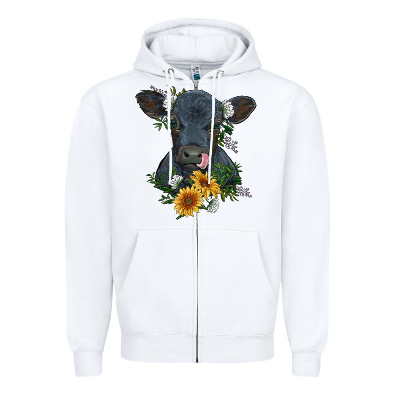 Baby Cow Black Angus Calf With Flowers Zipper Hoodie by RanaPortraitStore | Teevron