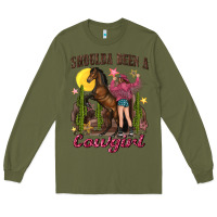 Army Green shoulda been a cowgirl bucking horse Long Sleeve Tee - texasbilliewilder