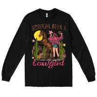 Black shoulda been a cowgirl bucking horse Long Sleeve Tee - texasbilliewilder