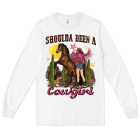 White shoulda been a cowgirl bucking horse Long Sleeve Tee - texasbilliewilder