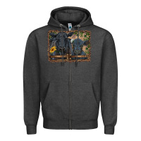 Charcoal Heather western black angus cattle and calf with leopard Zipper Hoodie - RanaPortraitStore