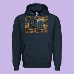 Western Black Angus Cattle And Calf With Leopard Zipper Hoodie Designed By Ranaportraitstore