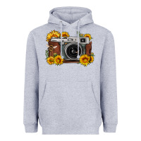 Heather Grey sunflower bee vintage camera Heavyweight Hoodie - FaDigitalArtStudio
