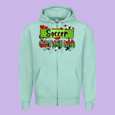 Soccer Grandma With Leopard Zipper Hoodie Designed By Zillion Design Studio