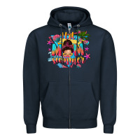 Navy hot mom summer with messy bun Zipper Hoodie - texasbilliewilder