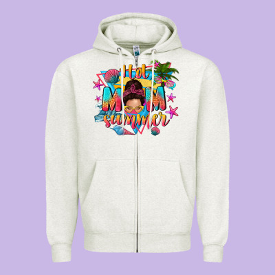 Hot Mom Summer With Messy Bun Zipper Hoodie Designed By Texasbilliewilder