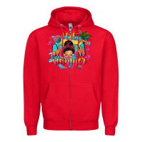 Red hot mom summer with messy bun Zipper Hoodie - texasbilliewilder