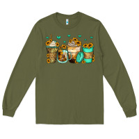 Army Green sunflowers coffee cups Long Sleeve Tee - Zillion Design Studio