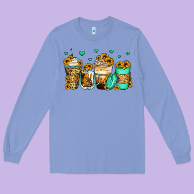 Sunflowers Coffee Cups Long Sleeve Tee Designed By Zillion Design Studio