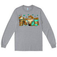 Heather Grey sunflowers coffee cups Long Sleeve Tee - Zillion Design Studio