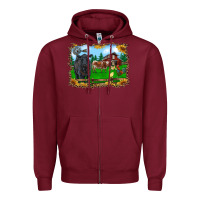 Burgundy western barnyard black angus cattle longhorn rooster and chicks Zipper Hoodie - RanaPortraitStore