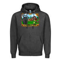 Charcoal Heather western barnyard black angus cattle longhorn rooster and chicks Zipper Hoodie - RanaPortraitStore