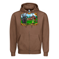 Chestnut western barnyard black angus cattle longhorn rooster and chicks Zipper Hoodie - RanaPortraitStore