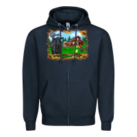 Navy western barnyard black angus cattle longhorn rooster and chicks Zipper Hoodie - RanaPortraitStore