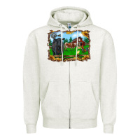 Oatmeal Heather western barnyard black angus cattle longhorn rooster and chicks Zipper Hoodie - RanaPortraitStore