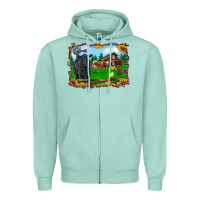 Seafoam western barnyard black angus cattle longhorn rooster and chicks Zipper Hoodie - RanaPortraitStore