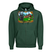 Sports Green western barnyard black angus cattle longhorn rooster and chicks Zipper Hoodie - RanaPortraitStore