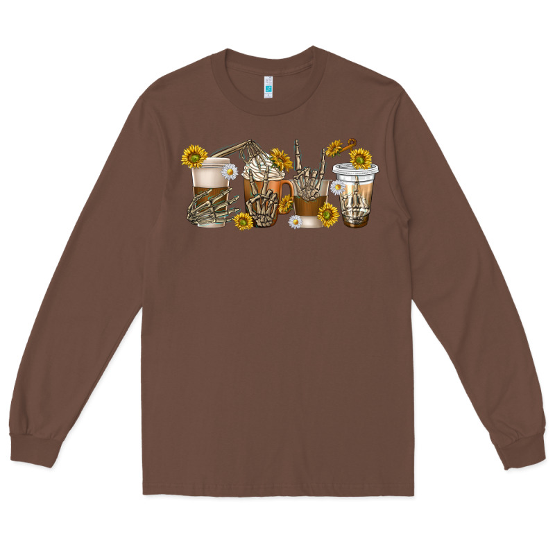 Skeleton Hands Coffee Cups Long Sleeve Tee by texasbilliewilder | Teevron