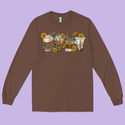 Long Sleeve Tee skeleton hands coffee cups