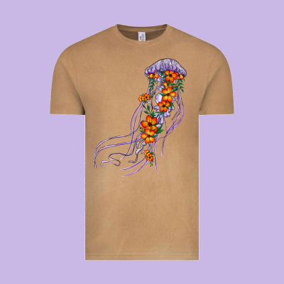 Light Purple Jellyfish And Floral Vintage Tee Designed By Barkaloodesign