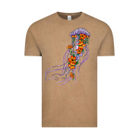 Vintage Coffee light purple jellyfish and floral Vintage Tee - BarkalooDesign