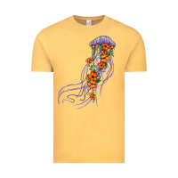 Vintage Mustard light purple jellyfish and floral Vintage Tee - BarkalooDesign