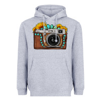 Heather Grey Sunflower Gemstone Vintage Camera Heavyweight Hoodie - FaDigitalArtStudio